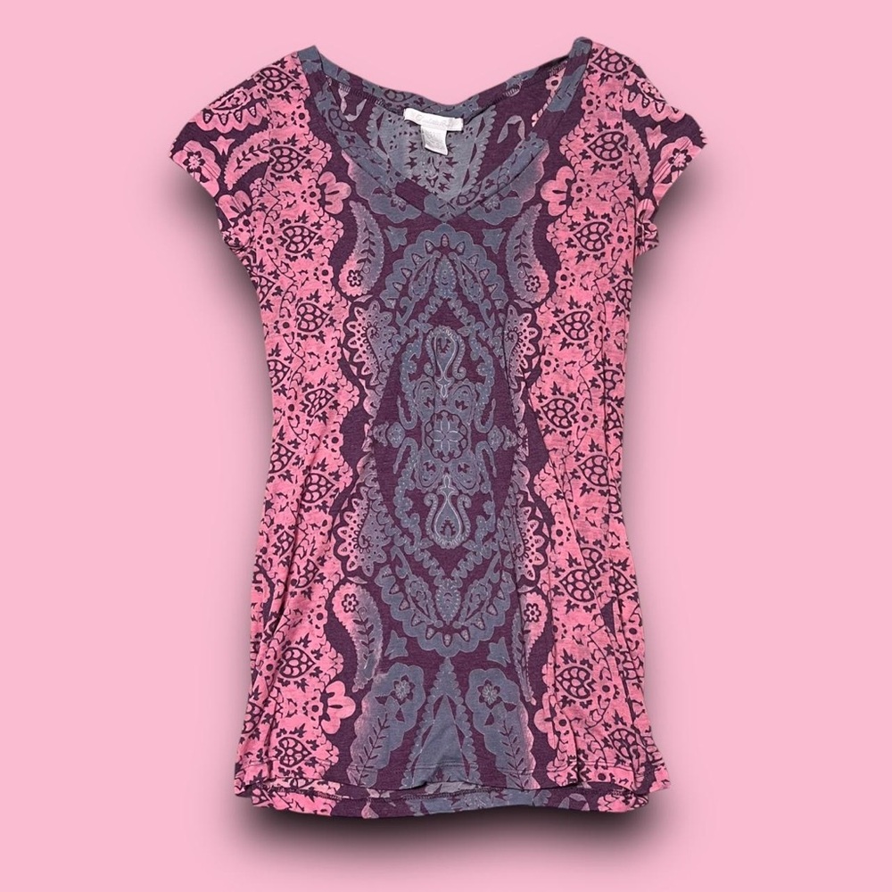 Y2K Charlotte Russe Sheer Burnout Paisley Graphic Top Size Medium Boho Mcbling